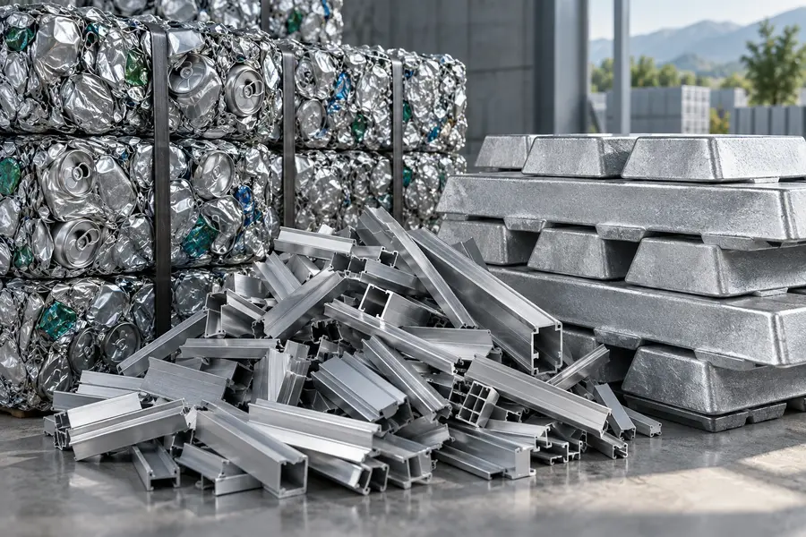 Aluminium can bales, extrusion and secondary ingots