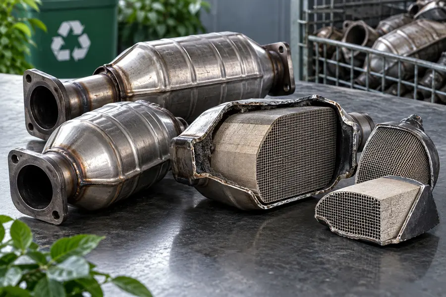 Spent automotive catalytic converters prepared for recycling